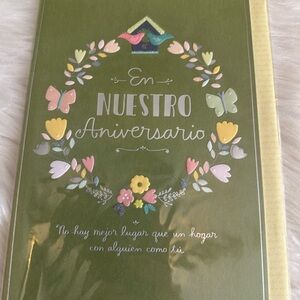 🧡10/$10 SPANISH Green Anniversary Card with Floral Design